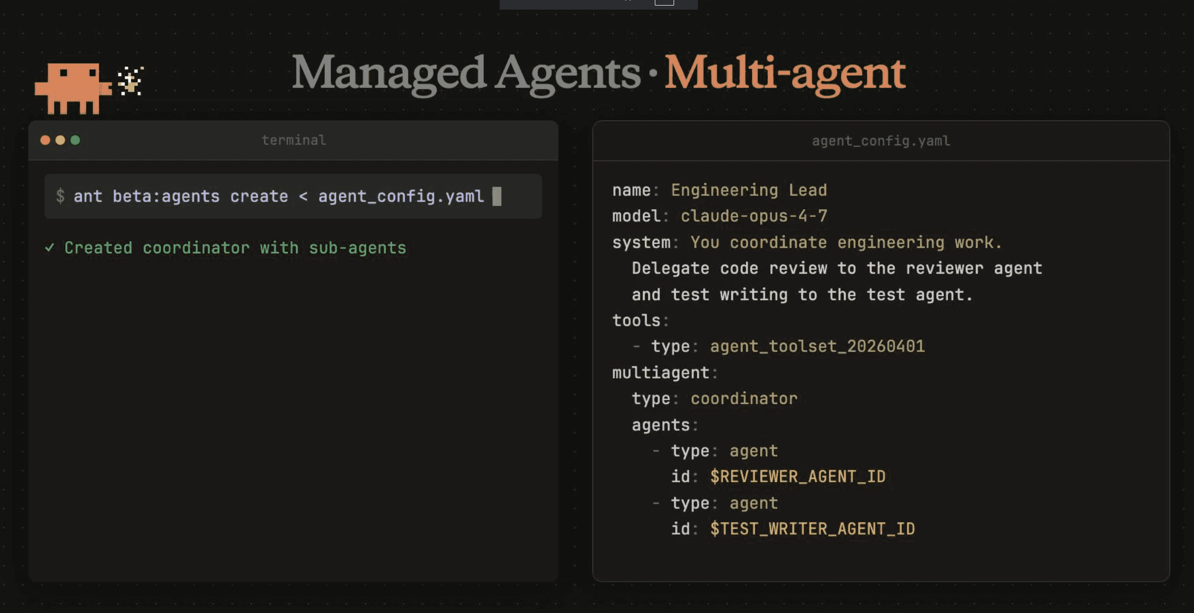 ตัวอย่างการตั้งค่า Coordinator Agent จากเอกสาร Anthropic Managed Agents