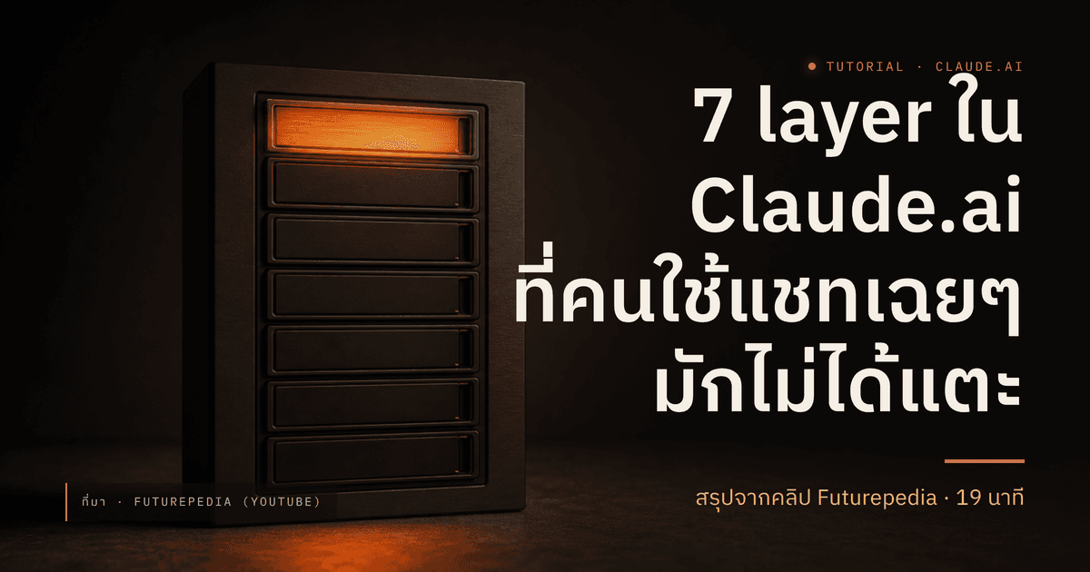 สรุปคลิป Futurepedia: 7 layer ของ Claude.ai ที่คนแชทเฉยๆ ไม่ได้แตะ (จาก beginner ไปถึง advanced ใน 19 นาที)