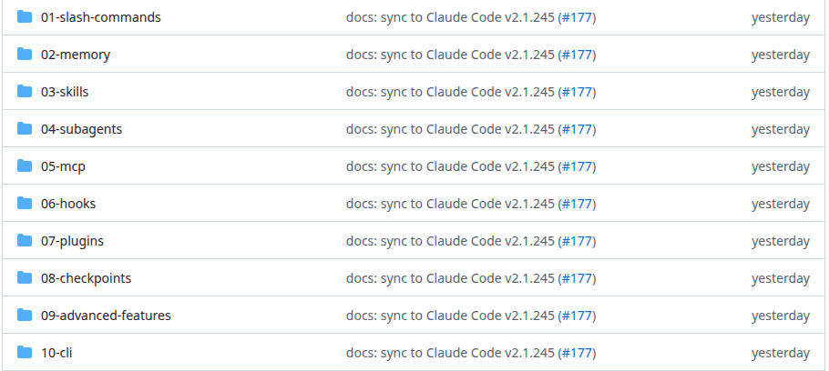 รายชื่อโฟลเดอร์ 01-slash-commands ถึง 10-cli ในหน้า repo ของ claude-howto