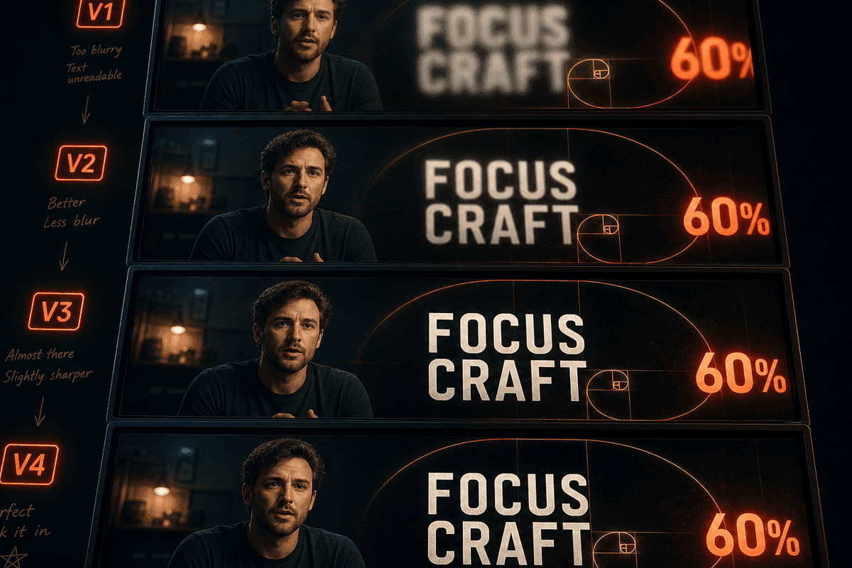 ภาพหน้าจอแนวคิด timeline ตัดต่อวิดีโอที่มี text และ motion graphic overlay ซ้อนบนวิดีโอ talking-head สื่อว่าพิมพ์ prompt แล้วได้วิดีโอออกมา อ้างอิงข้อมูลจากคลิป Nate Herk | AI Automation