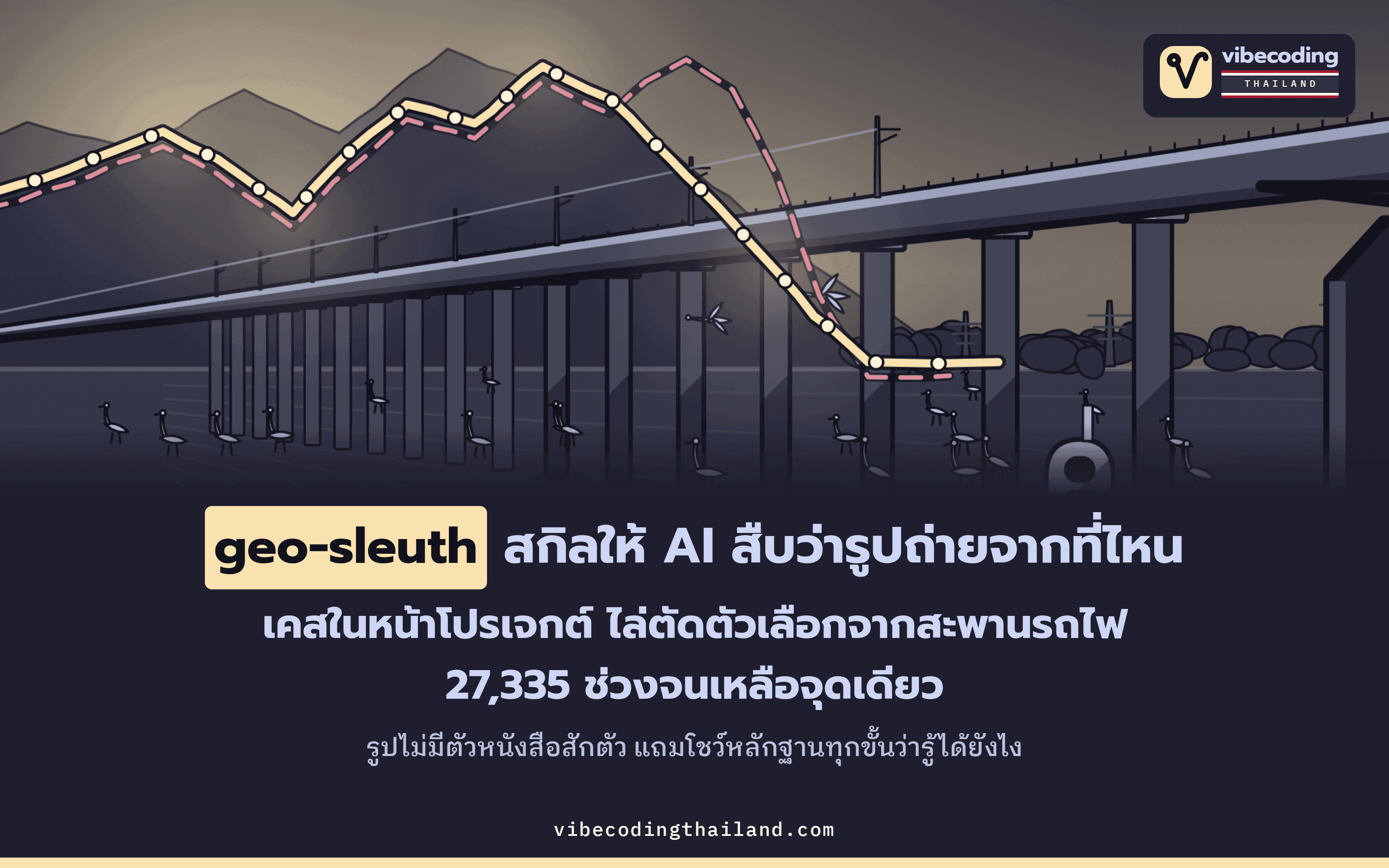 geo-sleuth คือสกิลสำหรับ AI agent ที่ตามหาพิกัดจากรูปถ่ายด้วย OpenStreetMap เส้นขอบฟ้า ดาวเทียม และ street view พร้อมแสดงหลักฐานทุกขั้น ไม่ตอบแค่พิกัดลอยๆ