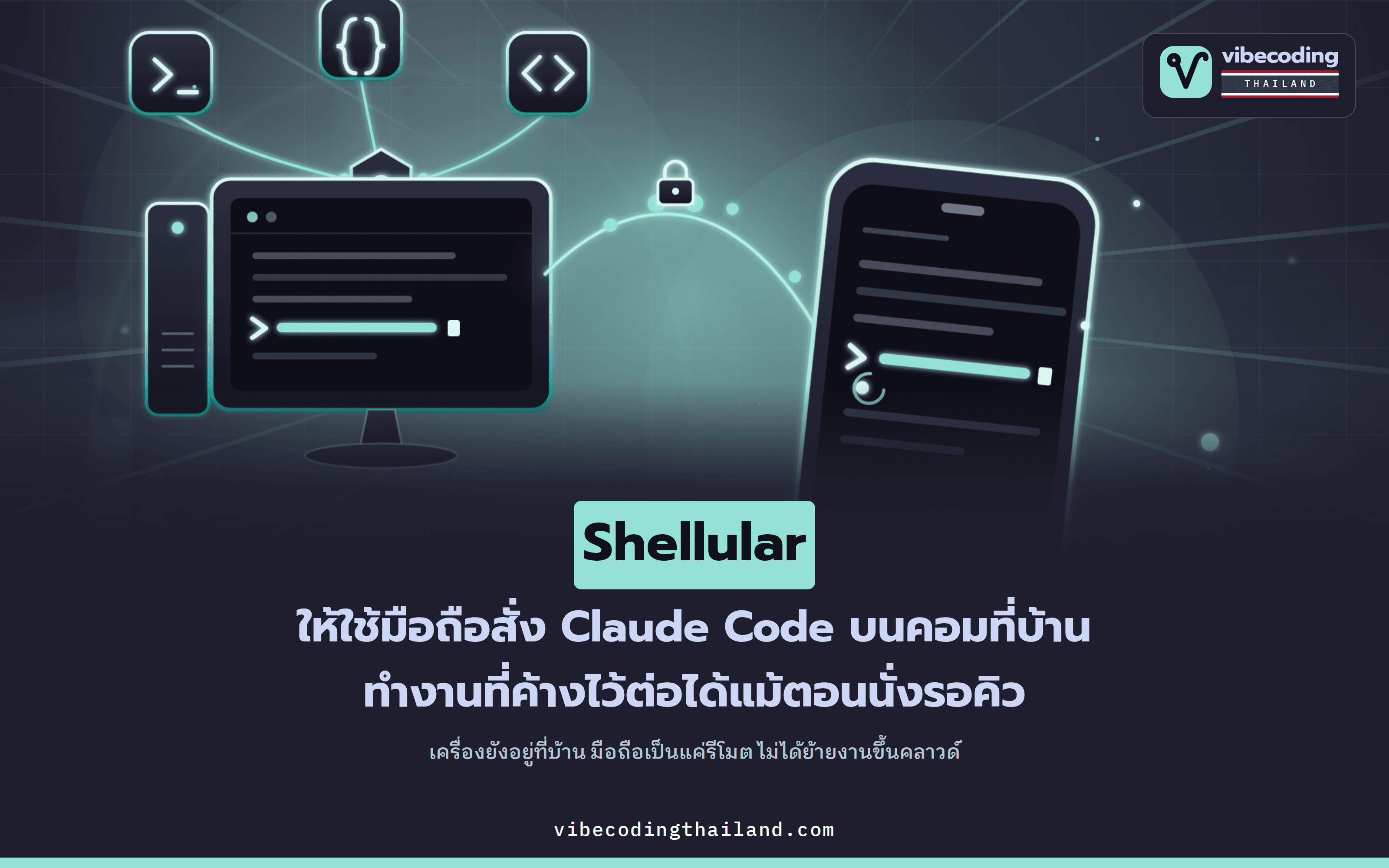 Shellular ใช้มือถือคุมคอมที่บ้าน · สั่ง Claude Code กับ Codex ต่อได้แม้ตอนนั่งรอคิว 3 ชั่วโมง