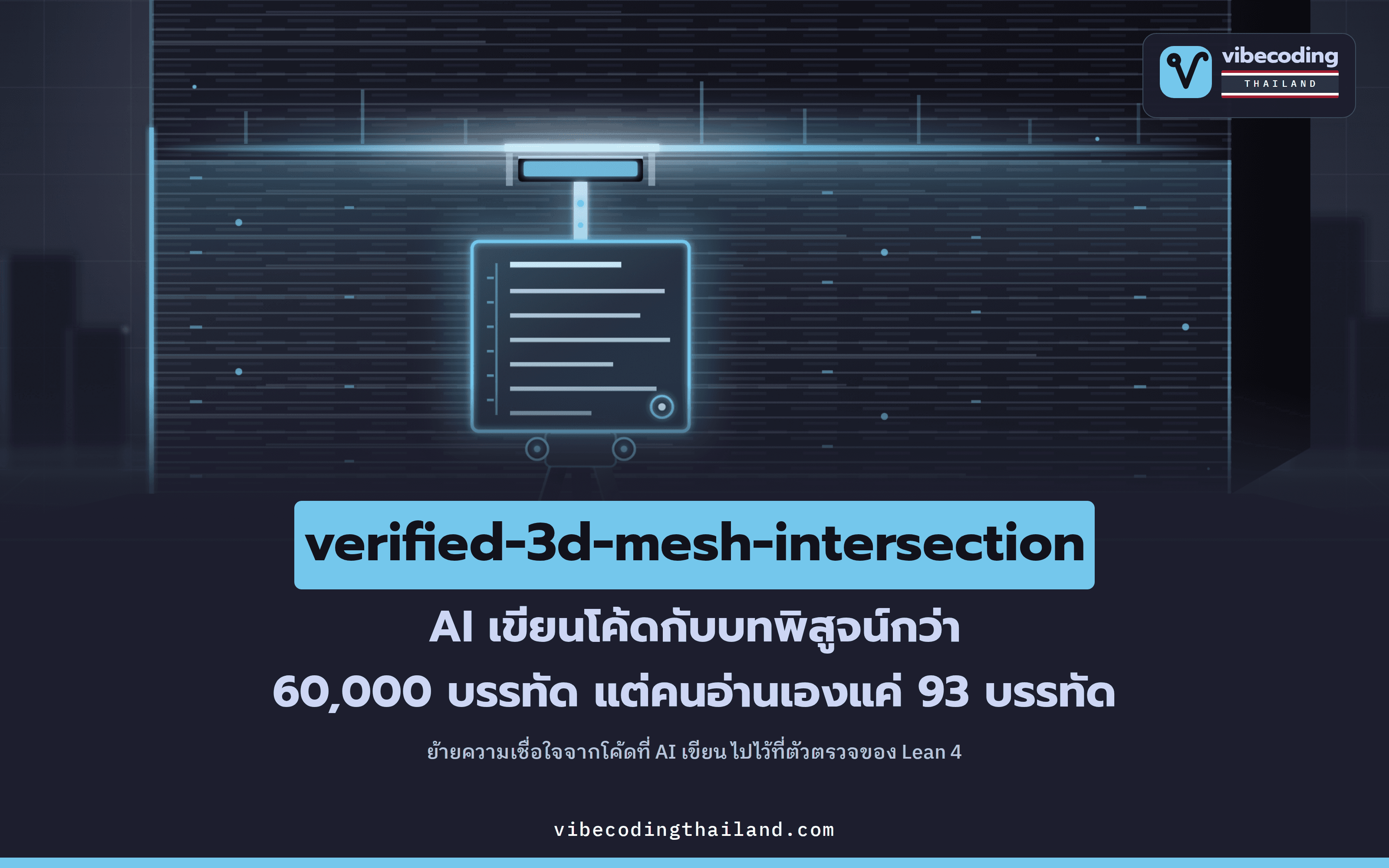 verified-3d-mesh-intersection ให้คนอ่านสเปกแค่ 93 บรรทัด แล้วปล่อยโค้ดกับบทพิสูจน์กว่า 60,000 บรรทัดที่ AI เขียนไว้เป็นกล่องดำ
