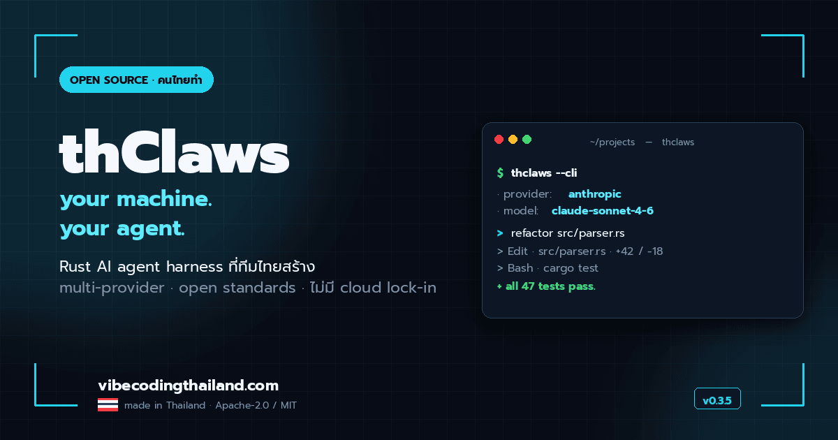 thClaws: AI agent harness ที่คนไทยทำ เปิด open source ให้คนทั้งโลกใช้