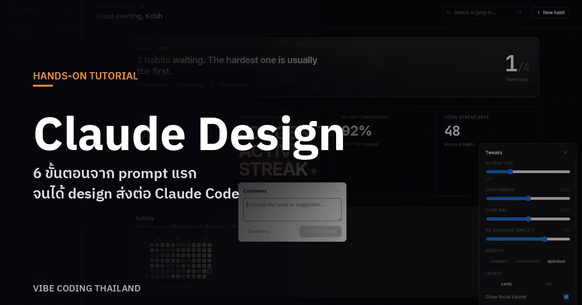 สอนใช้ Claude Design ตั้งแต่ prompt แรกจนได้ design package ส่งให้ Claude Code กับเคส Habit Tracker Dashboard
