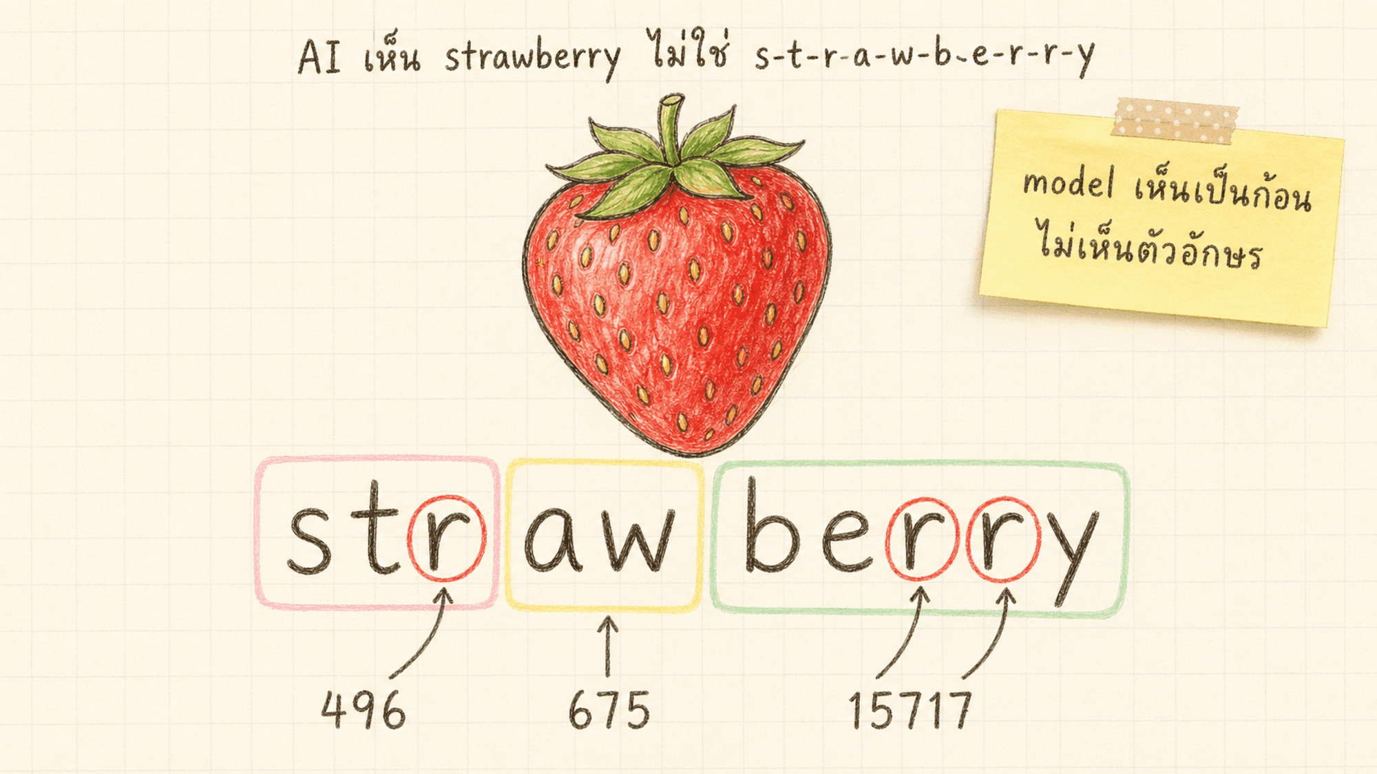 ทำไม AI นับตัว r ใน strawberry ไม่ถูก เข้าใจกลไกพื้นฐานของ tokenization