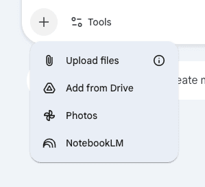 เมนู Upload ของ Gemini