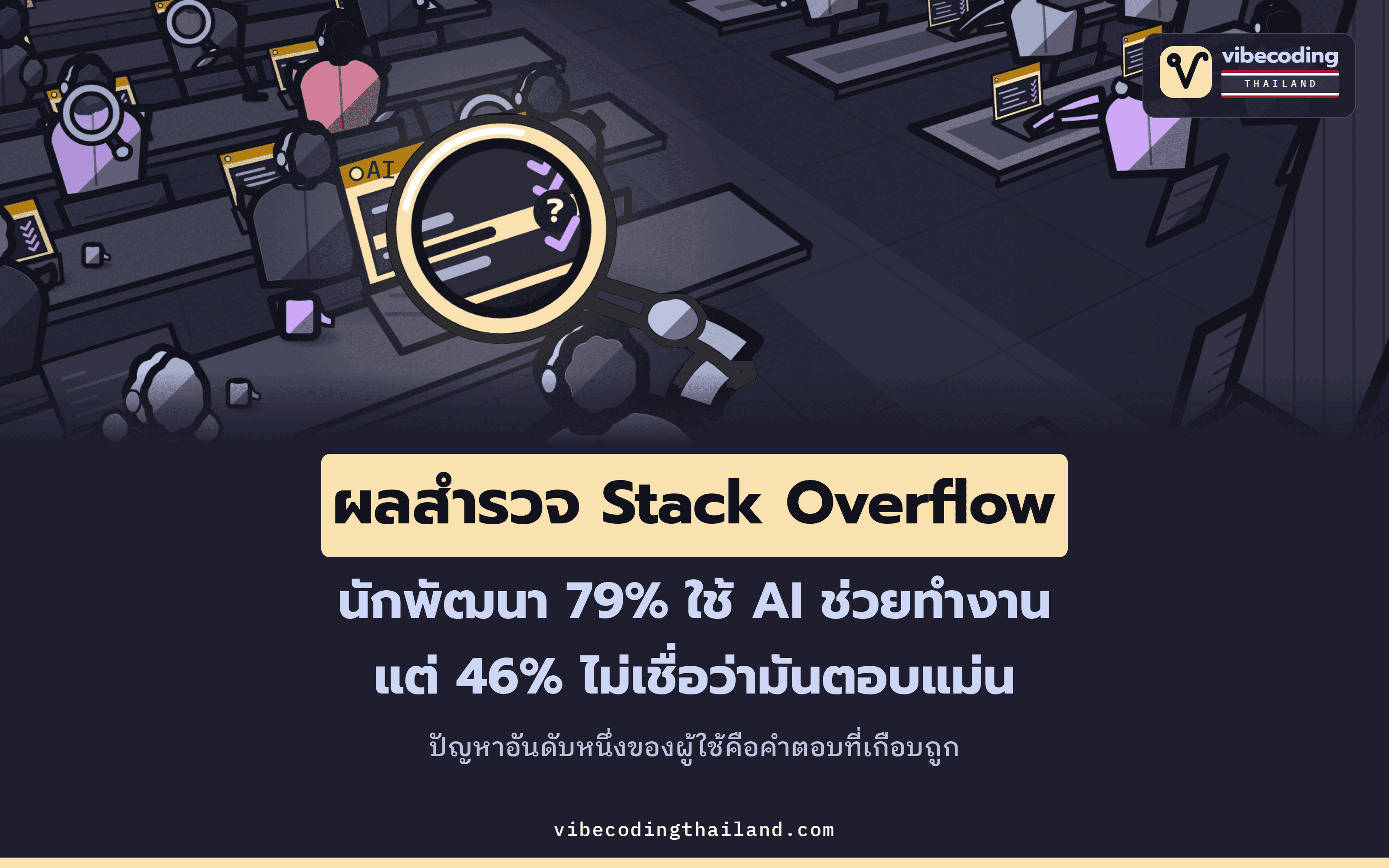 Stack Overflow Developer Survey 2025 ชี้นักพัฒนา 79% ใช้ AI แต่ 46% ไม่เชื่อว่าคำตอบแม่น และปัญหาอันดับหนึ่งคือคำตอบที่เกือบถูก