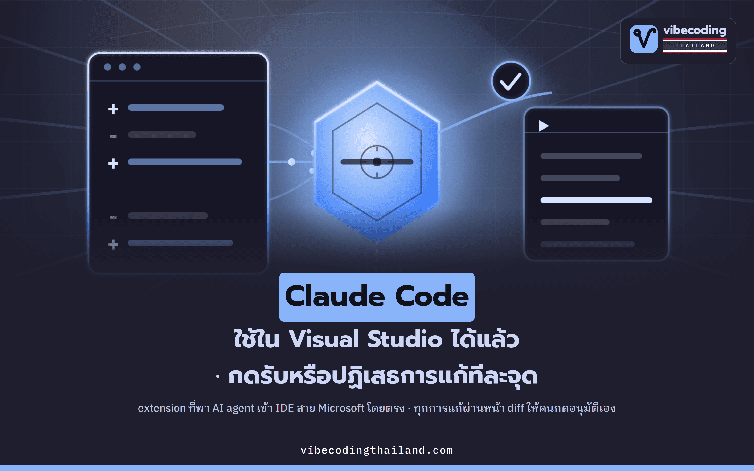 Claude Code for Visual Studio · เอา AI agent มาแก้โค้ดใน Visual Studio 2026 พร้อมหน้า diff กดรับ/ปฏิเสธทีละจุด