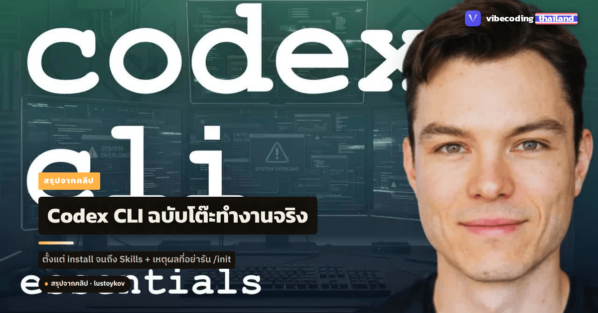 Codex CLI ฉบับโต๊ะทำงานจริง: สรุป 12 นาทีจาก Lyubomir Stoykov ทุกคำสั่งที่ต้องรู้