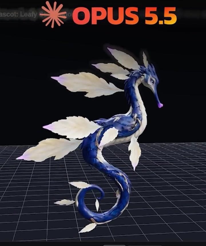 มังกรทะเลใบไม้ที่ Opus 5.5 สร้างจากโจทย์เดียวกัน