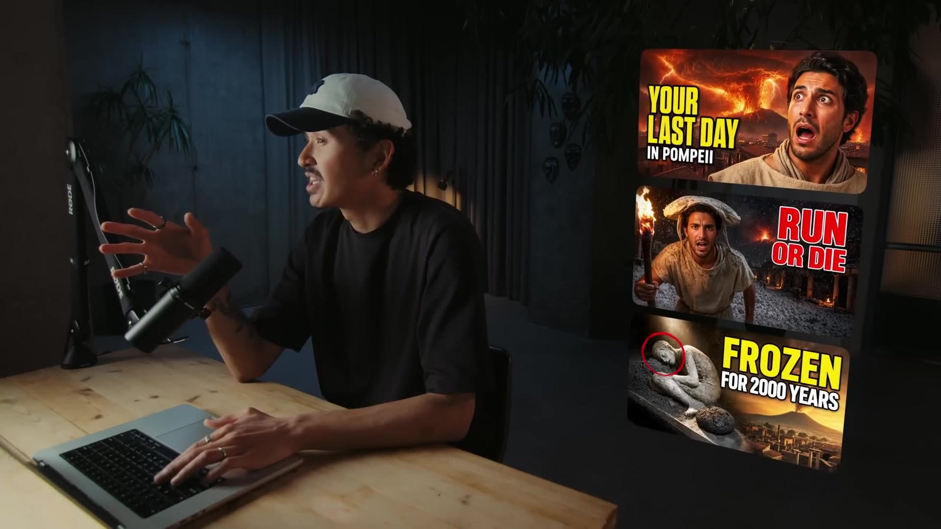 ภาพปก YouTube สามแบบที่ AI สร้างขึ้น เป็นแนวสารคดีดราม่าเรื่องปอมเปอี