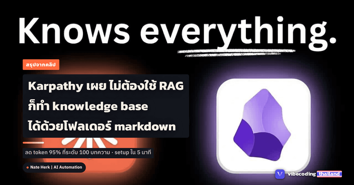 Karpathy บอกว่าไม่ต้องใช้ RAG: ทำ knowledge base ด้วย folder markdown + Claude Code ใน 5 นาที