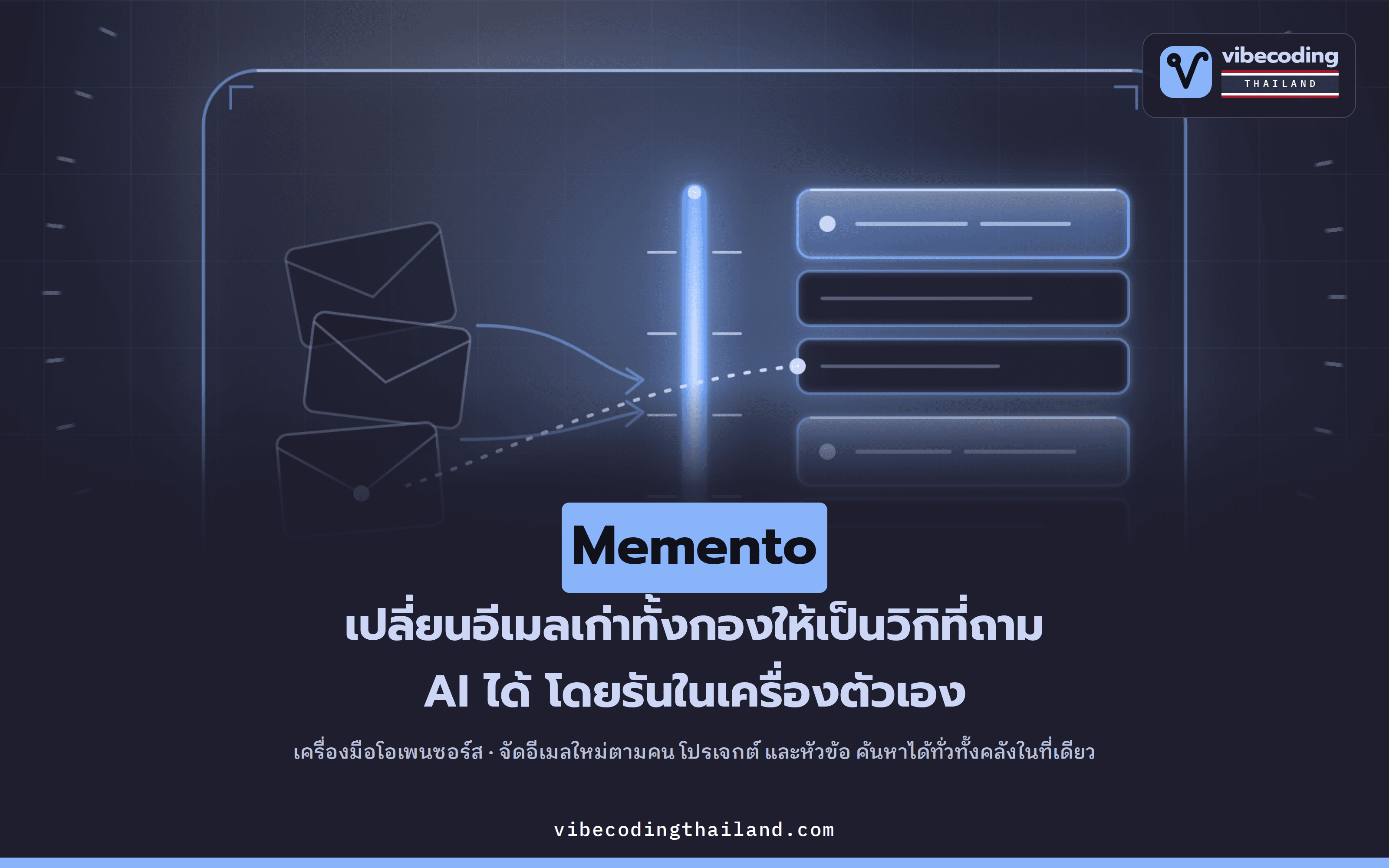 Memento · เปลี่ยนกล่องอีเมลทั้งชีวิตให้เป็นวิกิส่วนตัวที่ถาม AI ได้ โดยรันบนเครื่องตัวเอง 100%