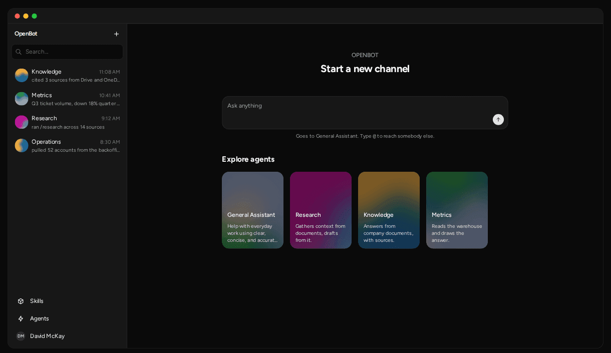 หน้าจอแอป OpenBot มีรายชื่อบอทเรียงอยู่แถบซ้ายและแกลเลอรีบอทตรงกลาง