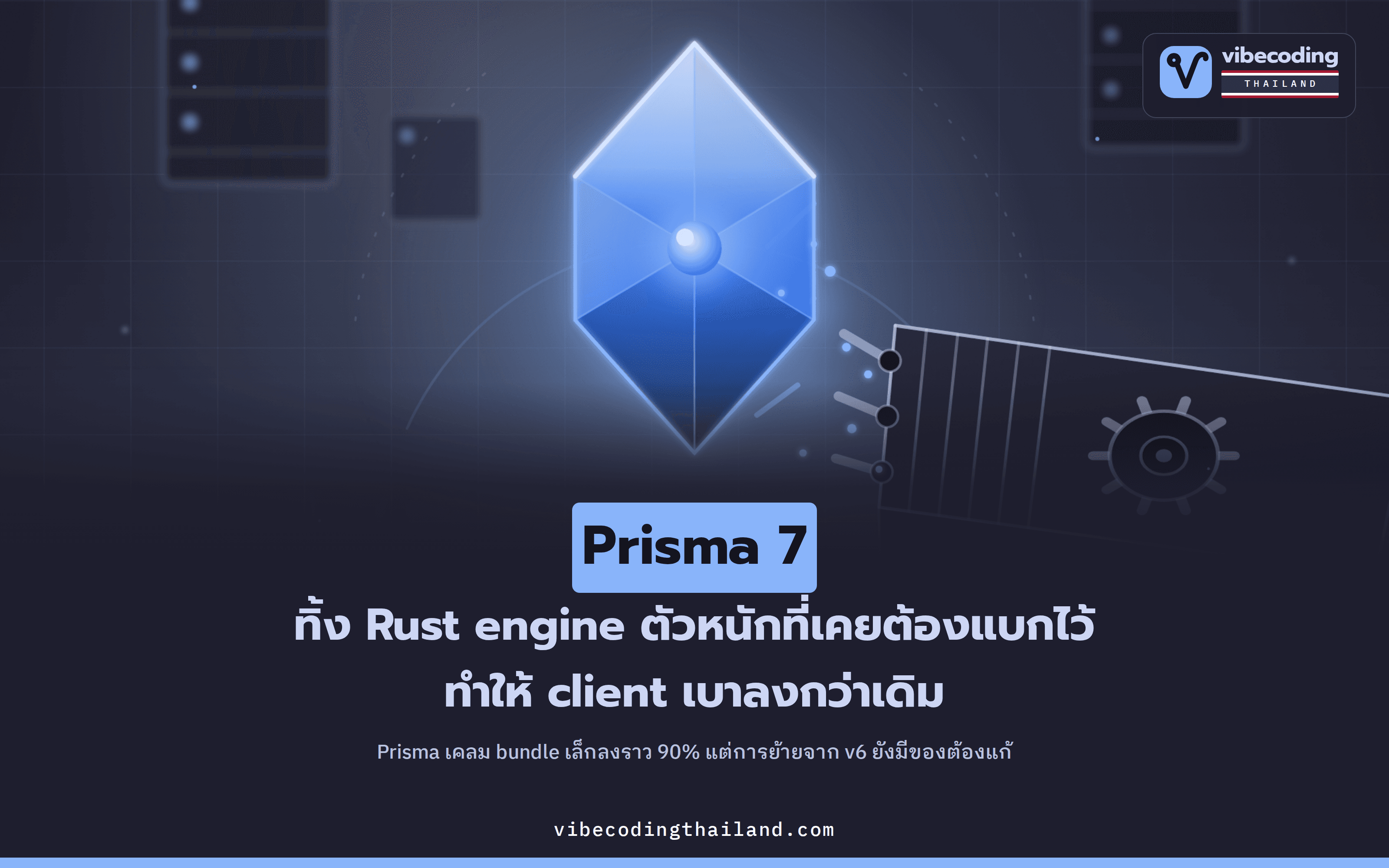 Prisma 7 รื้อ Prisma Client ใหม่ ทิ้ง Rust engine ที่เคยพกไปด้วย · Prisma เคลม bundle เล็กลง ~90% แต่ย้ายจาก v6 ยังมีของต้องแก้