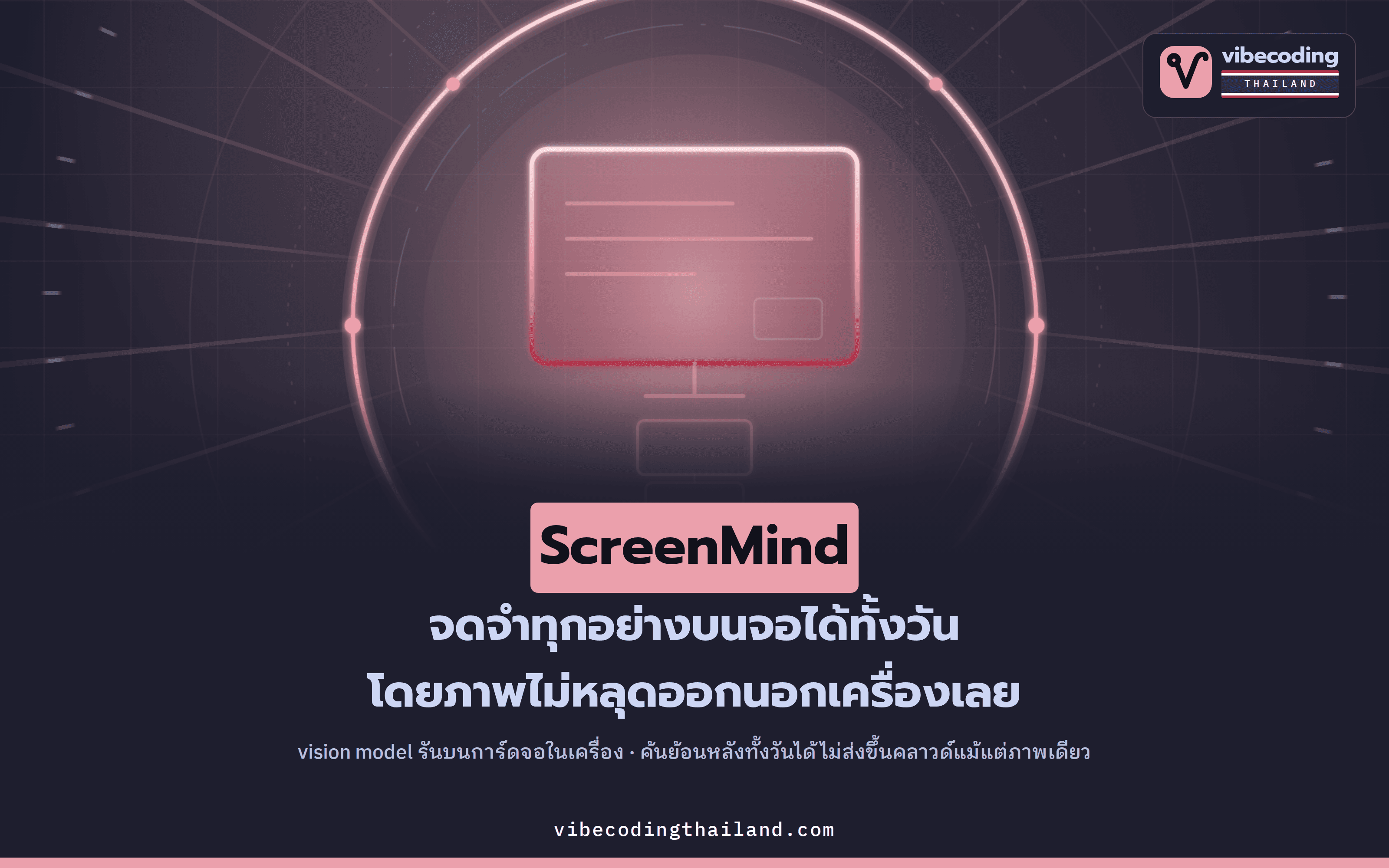 ScreenMind · บันทึกทุกอย่างบนจอ แล้วค้นย้อนหลังได้ด้วย vision model ที่รันบนเครื่องตัวเอง 100%
