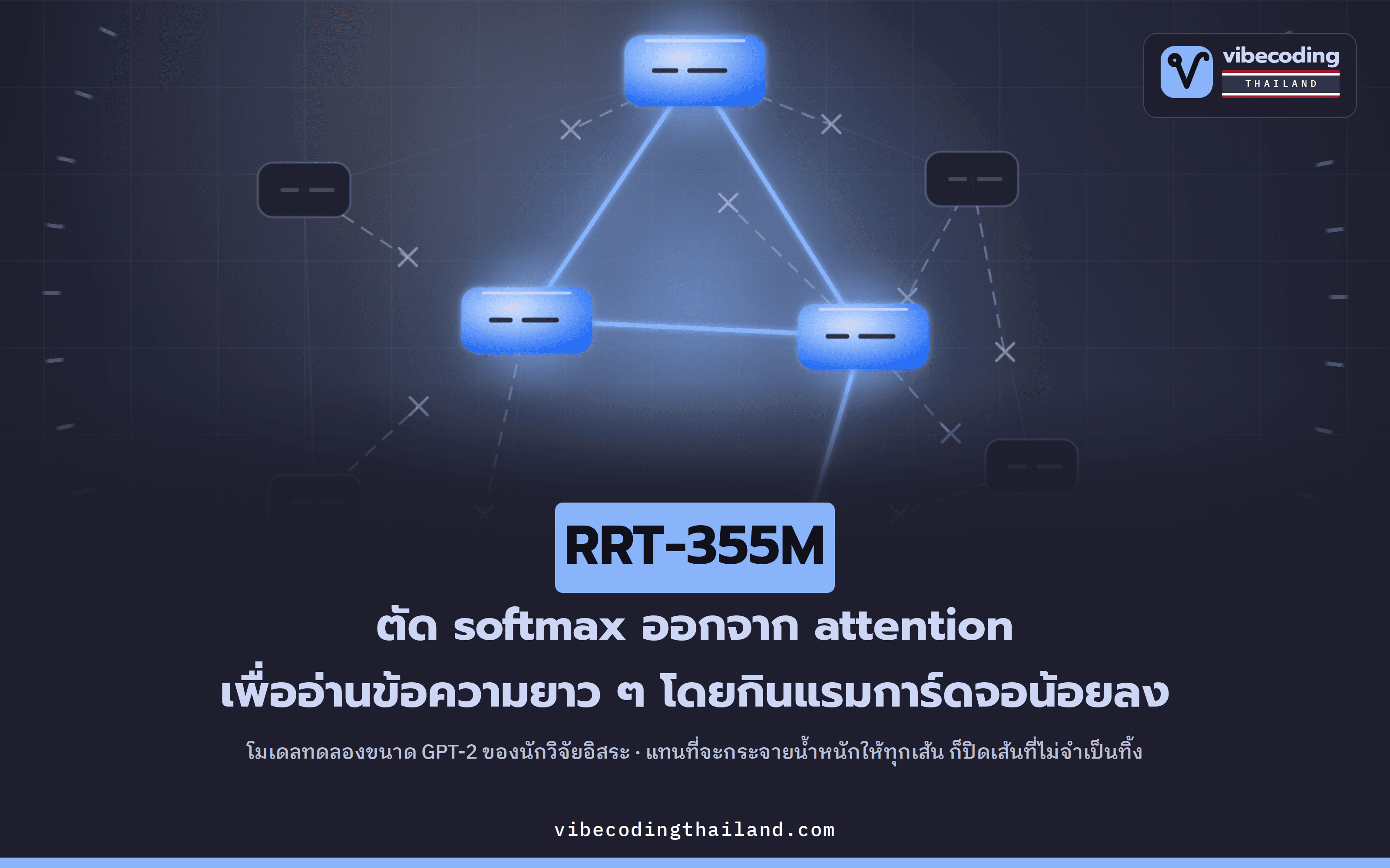 RRT-355M โมเดลภาษาที่ลอง 'ตัด softmax' ออกจากชั้น attention เพื่อให้อ่านบริบทยาว ๆ ได้โดยกิน VRAM น้อยลง