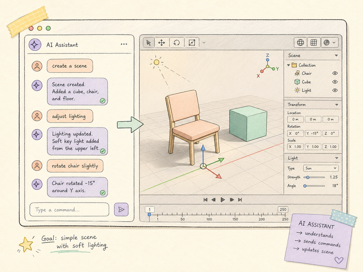 ตัวอย่างการใช้ Claude คุยกับ Blender ผ่าน connector ที่หน้าแชตเดียวกัน