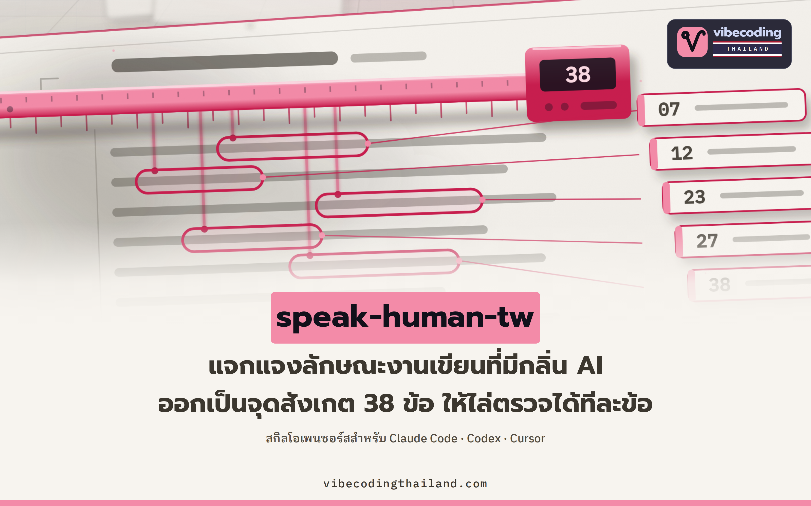 speak-human-tw: สกิลที่ลบกลิ่น AI ในงานเขียนและแจกแจงร่องรอยได้ 38 ข้อ