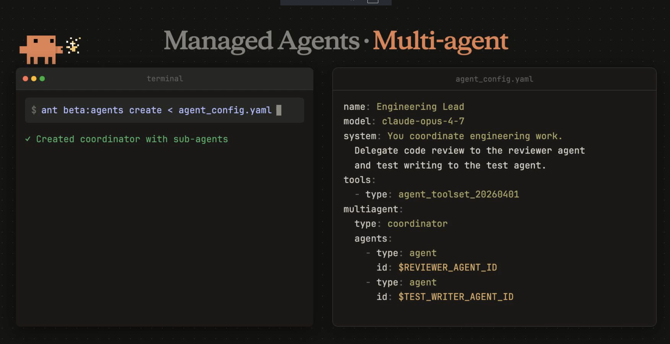 Managed Agents · Multi-agent — coordinator agent_config.yaml example จาก Anthropic docs