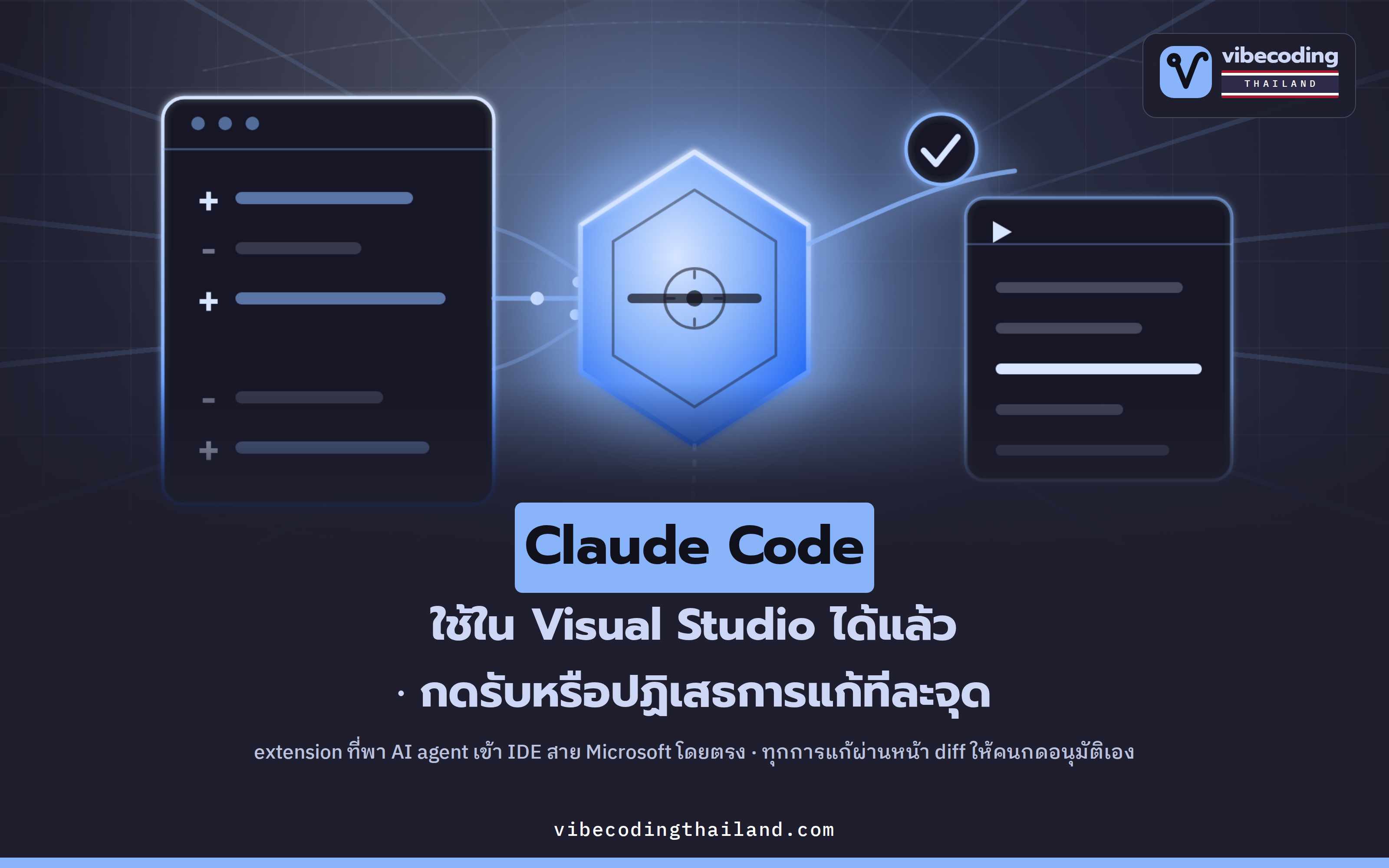 Claude Code for Visual Studio · เอา AI agent มาแก้โค้ดใน Visual Studio 2026 พร้อมหน้า diff กดรับ/ปฏิเสธทีละจุด