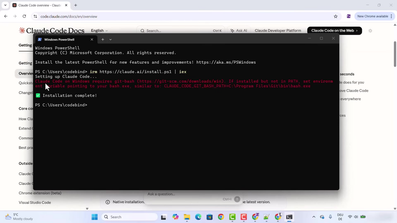 ขั้นที่ 1: รันคำสั่งติดตั้ง Claude Code ผ่าน PowerShell