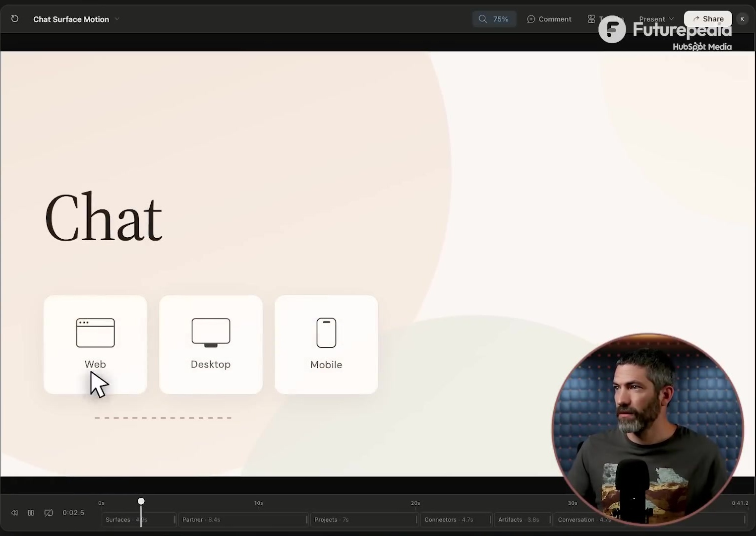 หน้าจอ Claude Design แสดงภาพเคลื่อนไหวที่ตัดเป็นฉากย่อยบนไทม์ไลน์
