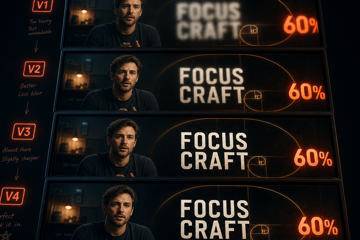ภาพหน้าจอแนวคิด timeline ตัดต่อวิดีโอที่มี text และ motion graphic overlay ซ้อนบนวิดีโอ talking-head สื่อว่าพิมพ์ prompt แล้วได้วิดีโอออกมา อ้างอิงข้อมูลจากคลิป Nate Herk | AI Automation