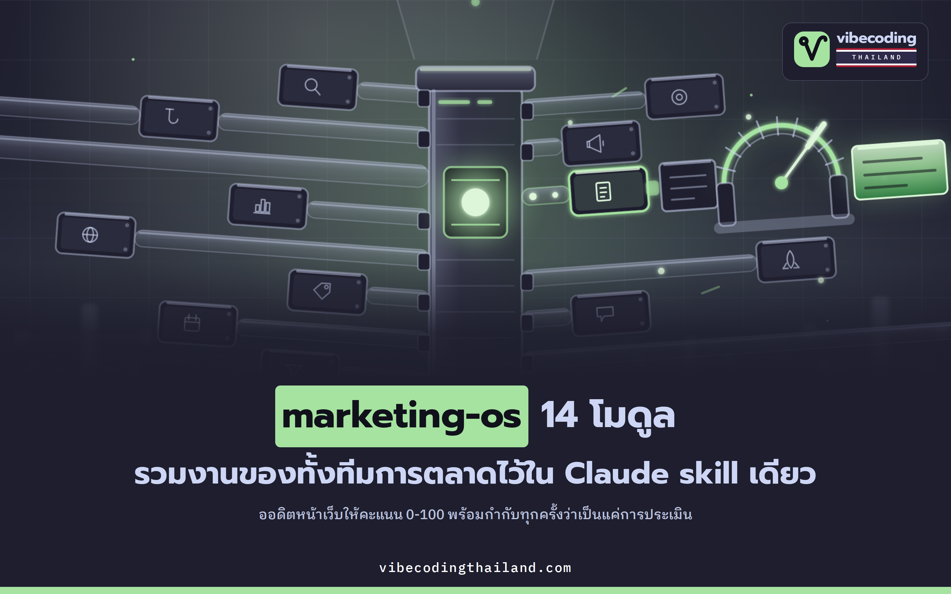 marketing-os · Claude skill เดียวที่รวมงานการตลาด 14 โมดูล ออดิตเว็บให้คะแนน 0-100 และตรวจคำโฆษณาก่อนถึงมือคนอ่าน