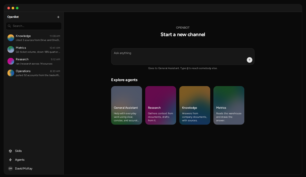 หน้าจอแอป OpenBot มีรายชื่อบอทเรียงอยู่แถบซ้ายและแกลเลอรีบอทตรงกลาง