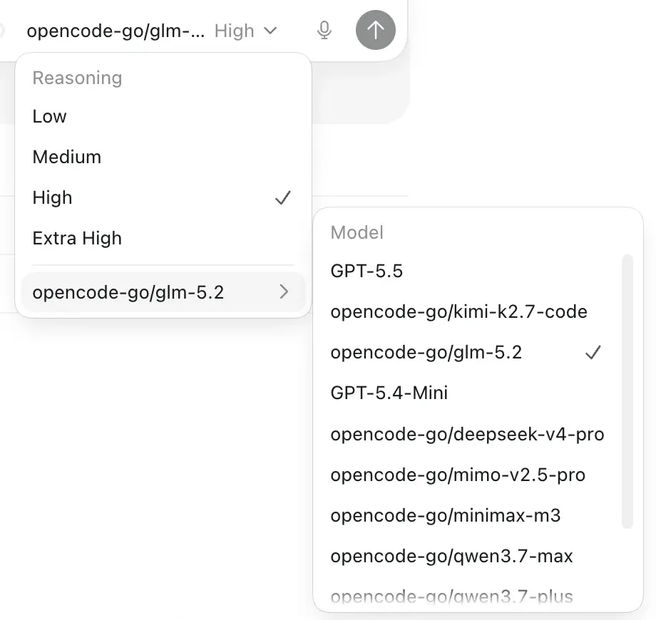รายการเลือกโมเดลในแอป Codex ที่มีทั้งโมเดลของ OpenAI และโมเดลค่ายอื่นเรียงอยู่ในลิสต์เดียวกัน