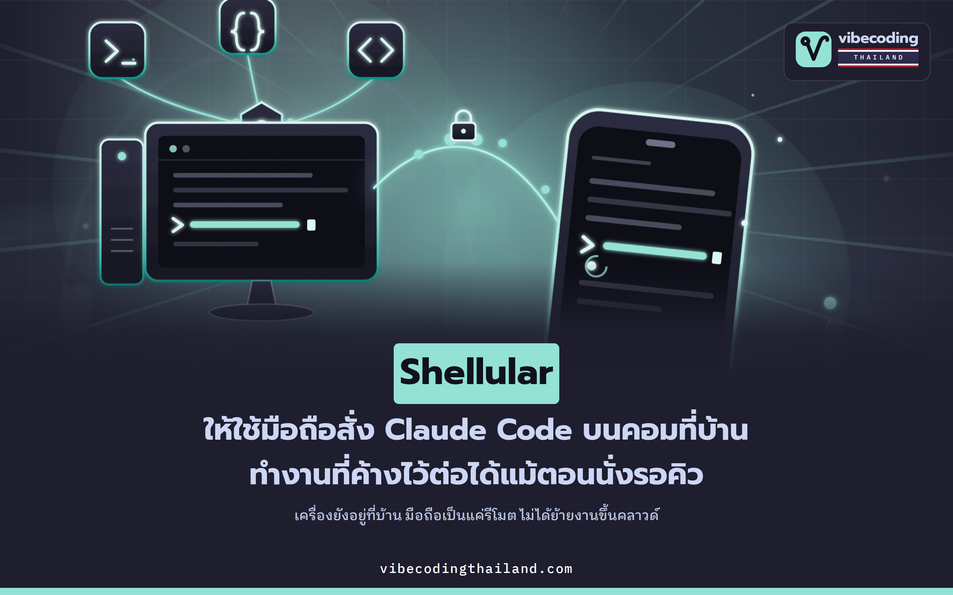 Shellular ใช้มือถือคุมคอมที่บ้าน · สั่ง Claude Code กับ Codex ต่อได้แม้ตอนนั่งรอคิว 3 ชั่วโมง