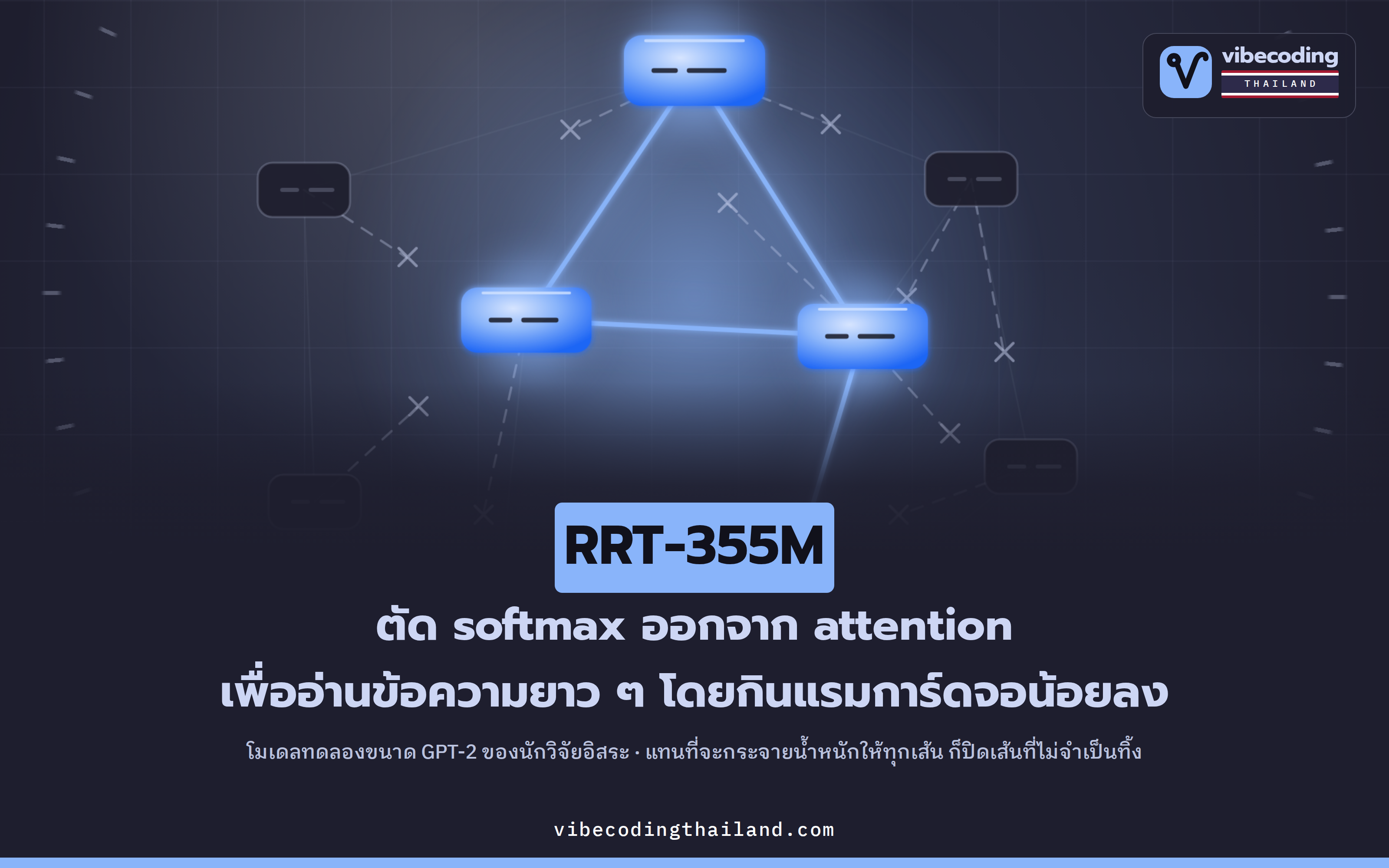 RRT-355M โมเดลภาษาที่ลอง 'ตัด softmax' ออกจากชั้น attention เพื่อให้อ่านบริบทยาว ๆ ได้โดยกิน VRAM น้อยลง