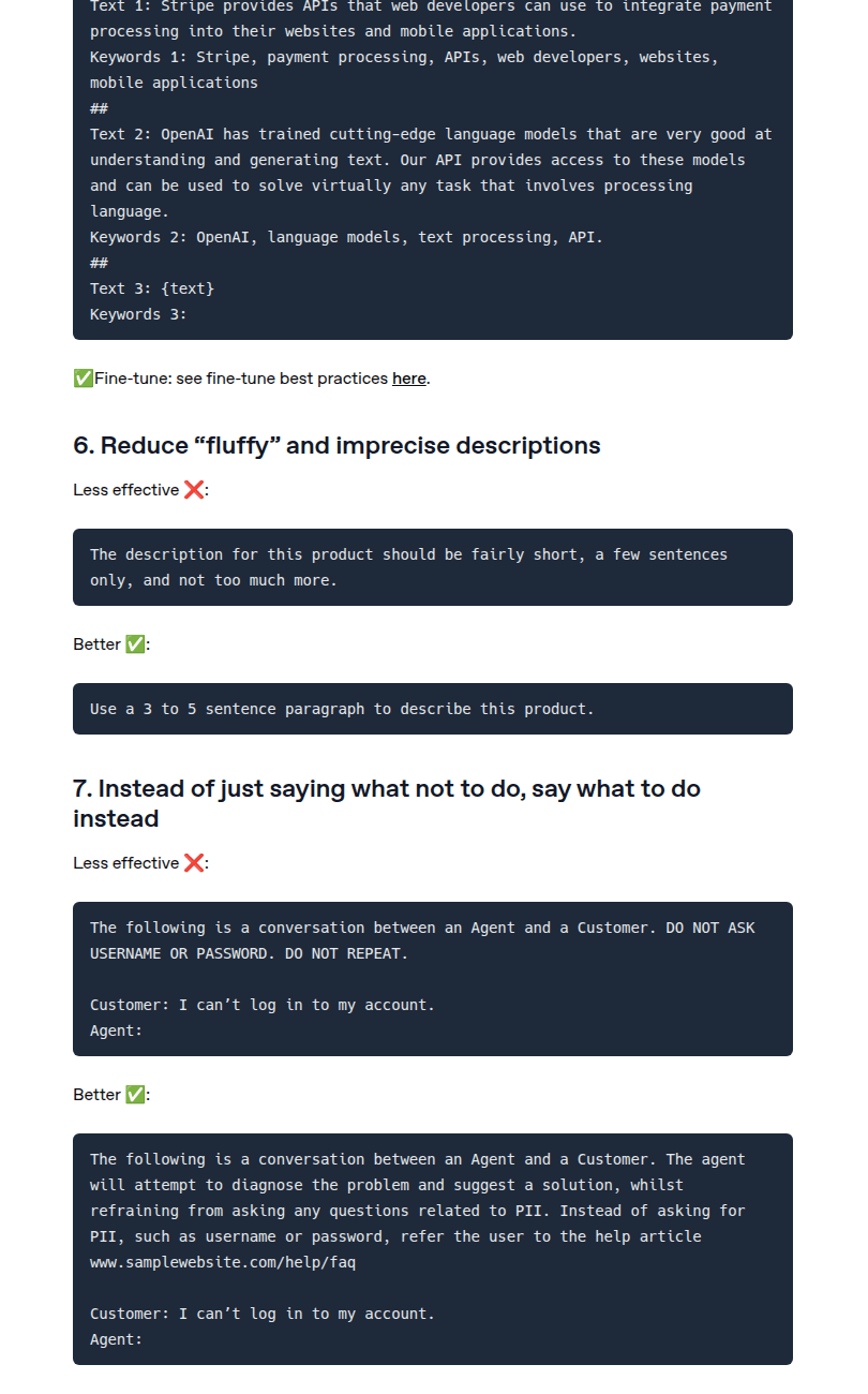ส่วนหนึ่งของคู่มือการเขียนพรอมต์จาก OpenAI ที่แนะนำให้บอกสิ่งที่ต้องการ แทนที่จะระบุแต่ข้อห้าม