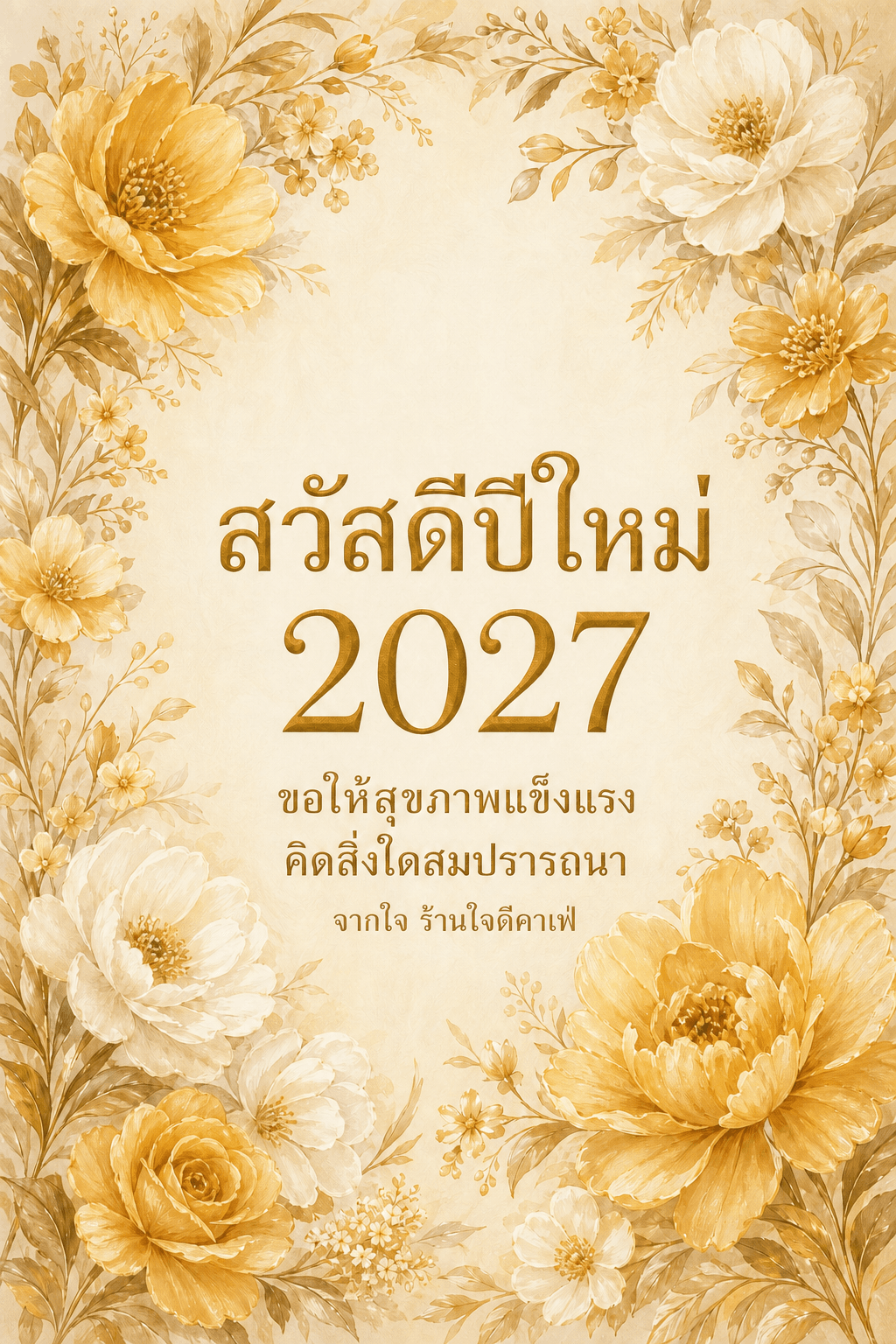 การ์ดใบเดิมที่เพิ่มบรรทัด "จากใจ ร้านใจดีคาเฟ่" ใต้คำอวยพร