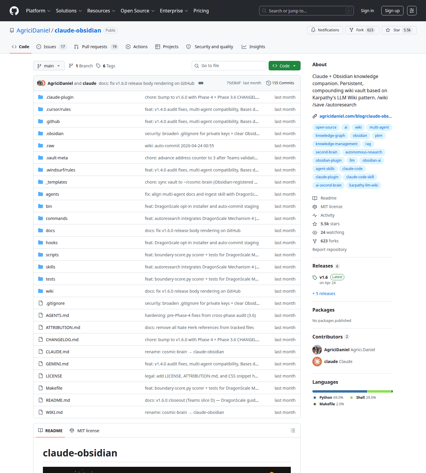 GitHub repo claude-obsidian: ตัวอย่าง LLM Wiki ที่ใช้ Claude กับ Obsidian จริง