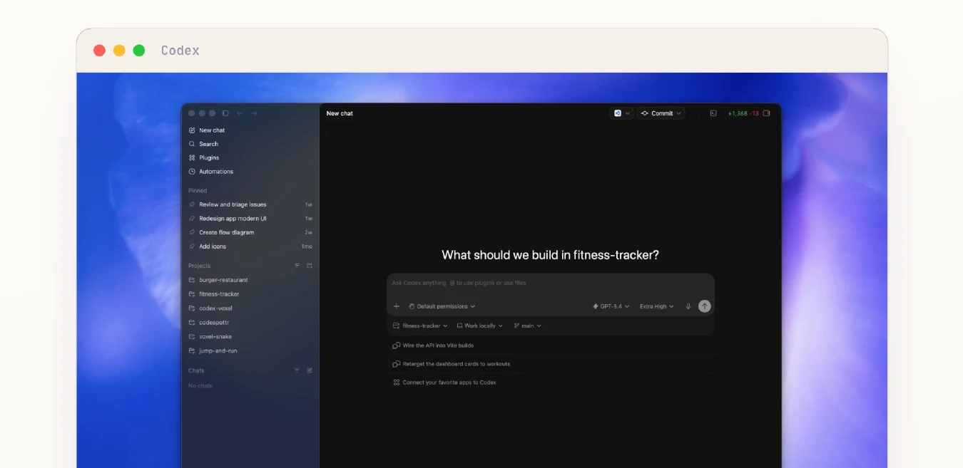 หน้าจอหลักของ Codex App พร้อมช่องพิมพ์สั่งงาน