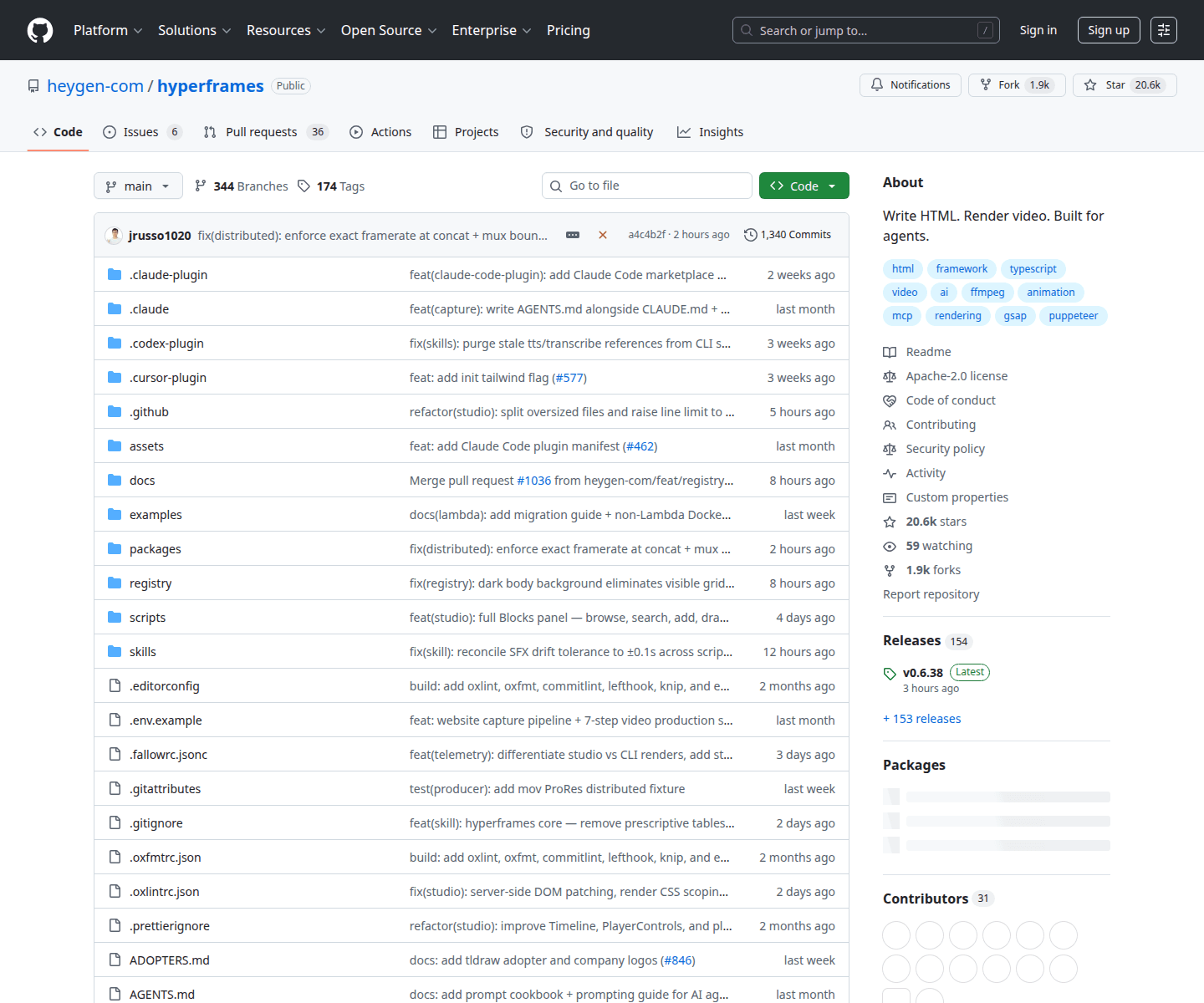 Screenshot: official GitHub repo ของ HyperFrames