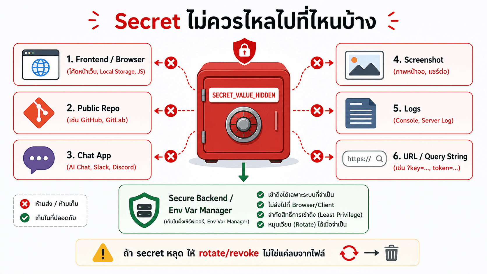 Secret ไม่ควรไหลไปที่ไหนบ้าง