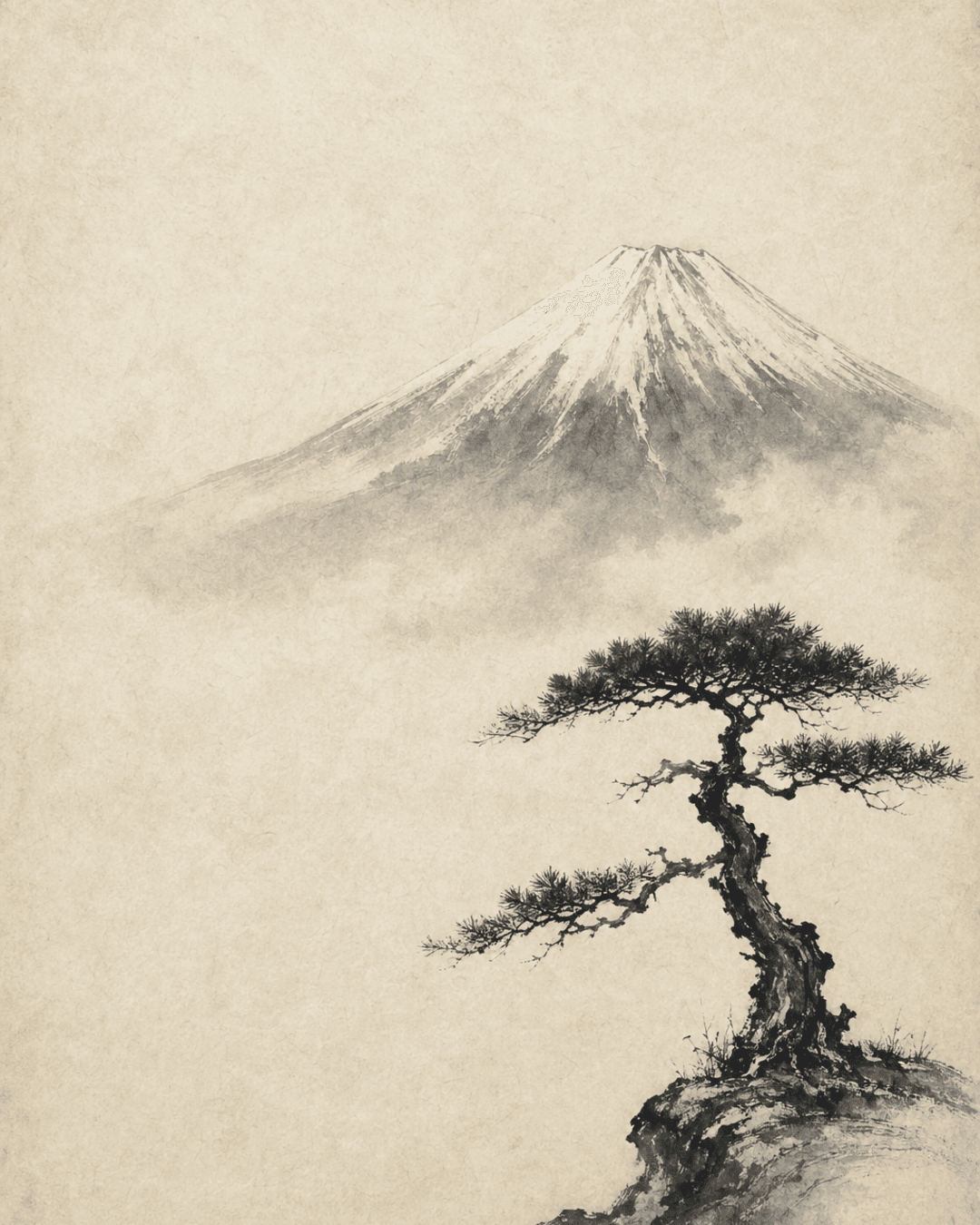 ตัวอย่างผลลัพธ์ของพรอมต์ สร้างภาพแนว Ukiyo-e / Sumi-e สไตล์ Minimalist สำหรับตกแต่งผนัง