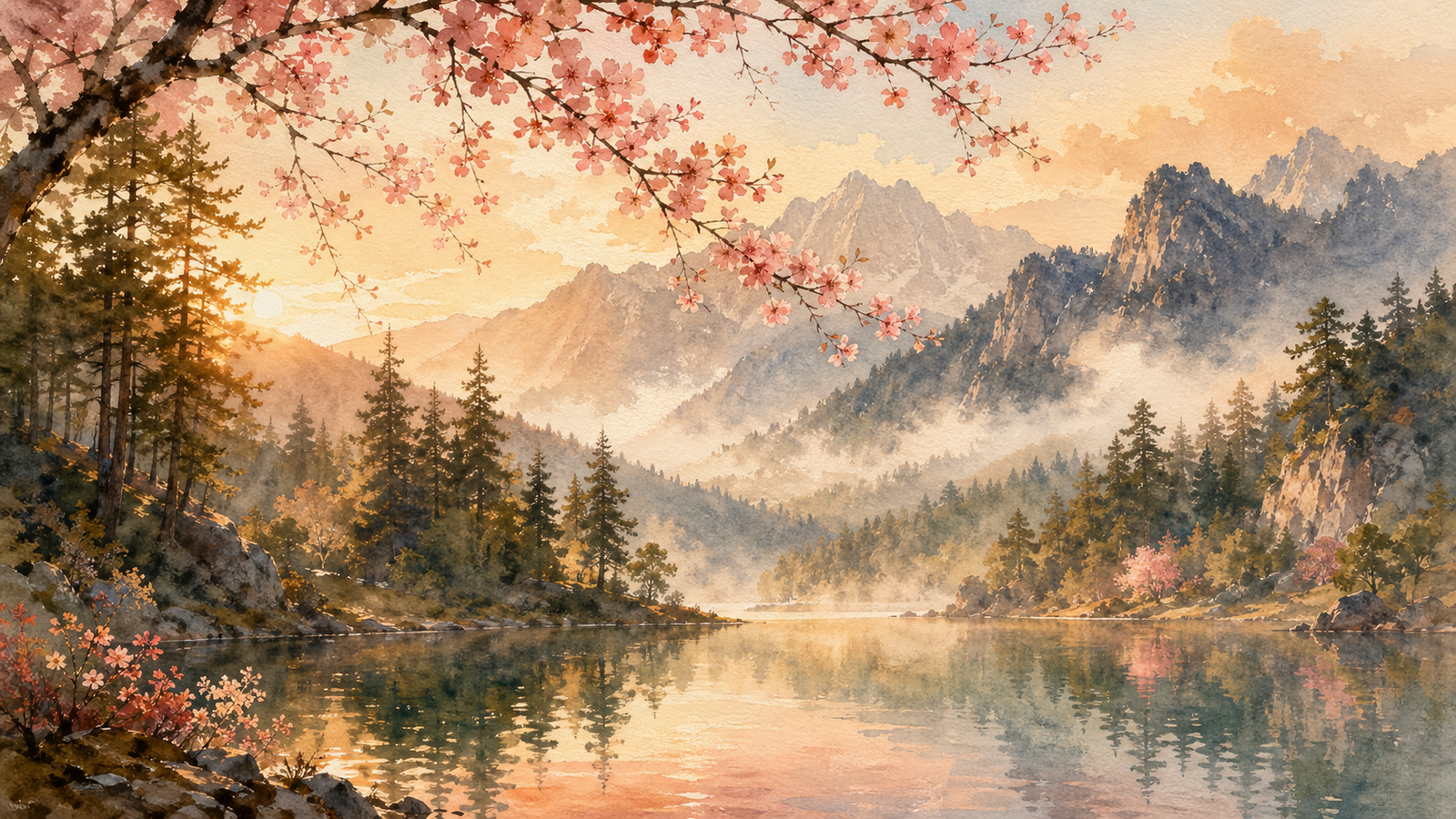 สร้างภาพ Watercolor ธรรมชาติสไตล์อบอุ่น สำหรับพิมพ์ติดผนัง