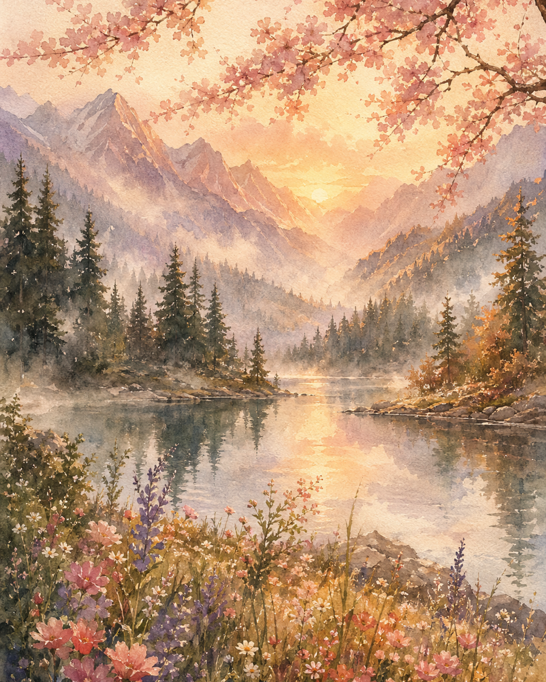 สร้างภาพ Watercolor ธรรมชาติสไตล์อบอุ่น สำหรับพิมพ์ติดผนัง